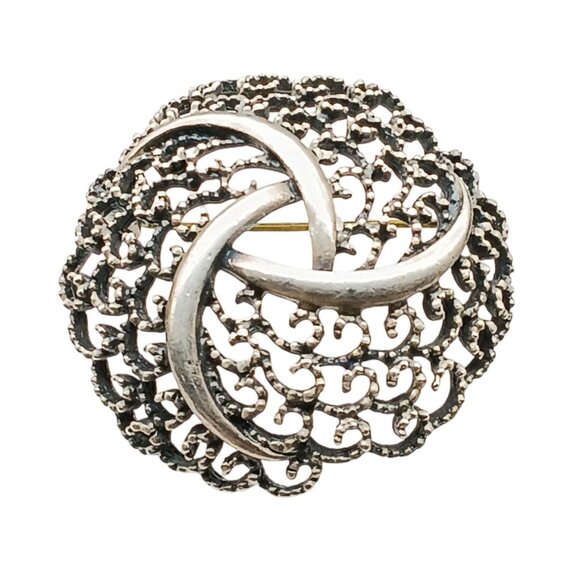 Vintage Silver Filigree Brooch Pin With Intricate Design - Picture 1 of 3
